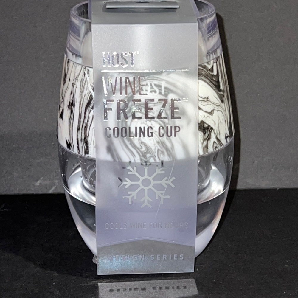 Host wine freeze cooling cup-black/grey marblized- 8.5 ounce